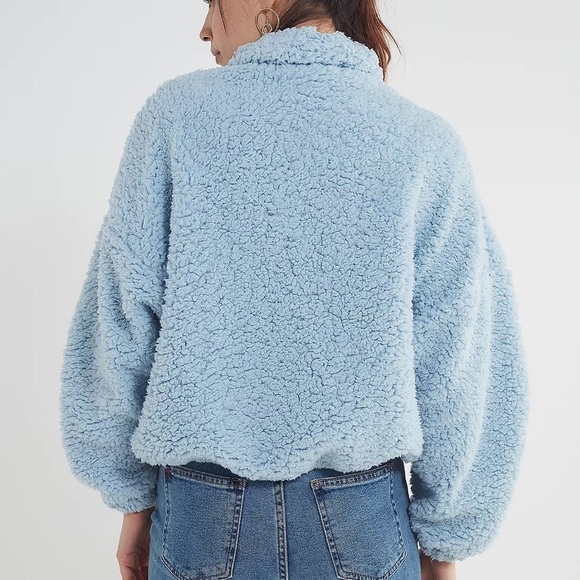 UO Willow Fuzzy Blue Drawstring Teddy Jacket - Picture 7 of 16